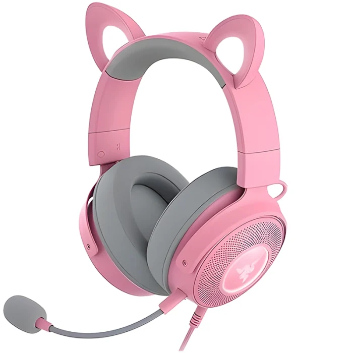 Razer Kraken Kitty Chroma USB Gaming Headset: Retractable Noise Cancelling Mic – Lightweight Aluminum  – Quartz Pink – RZ04-02980200-R3M1