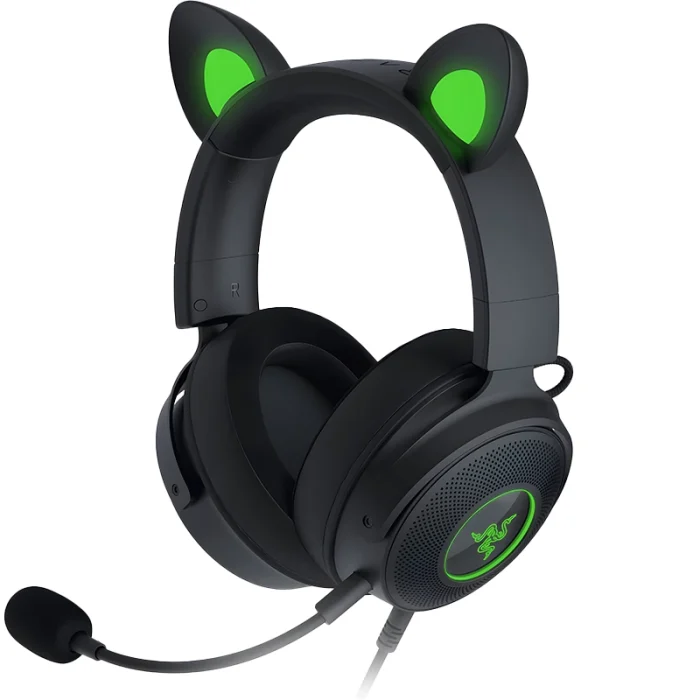 Razer Kraken Kitty V2 Pro Wired RGB Headset: Interchangeable Ears (Kitty, Bear, Bunny) – Stream Reactive Lighting – Detachable HyperClear Cardioid Mic – 50mm Drivers – 7.1 Surround Sound – Black