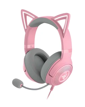 Razer Kraken Kitty V2 – Wired RGB Headset with Kitty Ears (Stream Reactive Lighting, HyperClear Cardioid Mic, Triforce 40mm Drivers, 7.1 Surround Sound) Quartz Pink-RZ04-04730200-R3M1